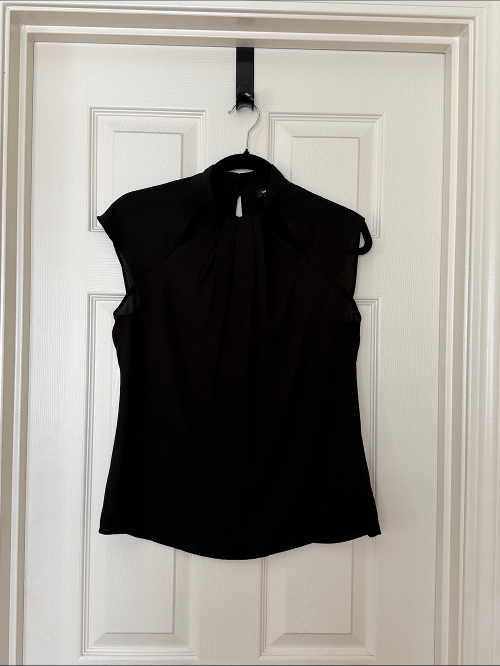 Express Black Mock-Neck Cap-Sleeve Blouse